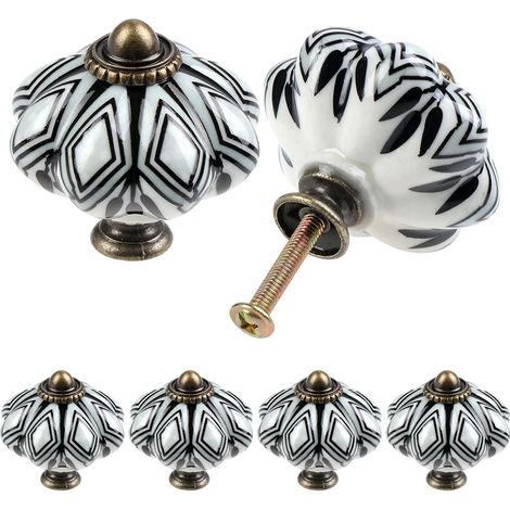 JSSEVN - Set of 6 ceramic cabinet knobs, chic drawer knobs, antique pumpkin-shaped kitchen cabinet handles, door knobs (1/5)