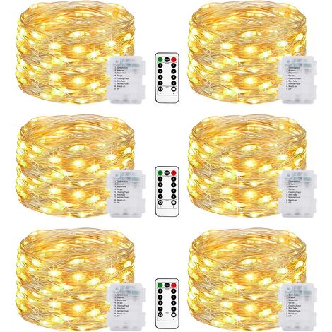 6 Stück Lichterkette Batterie, 5M 50 LED Lichterkette Batterie mit Fernbedienung 8 Modi Wasserdicht Warmweiß Lichterkette Draht für Innen/Außen Weihnachten Garten Party Hochzeit Deko [Energieklasse E]