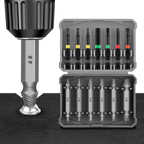 Kit de 13 extracteurs de vis cassées, extracteur de vis multifonctionnel, outil de retrait de vis cassées, combinaison d'embouts de tournevis plats, Phillips, Torx et hexagonaux. (1/5)