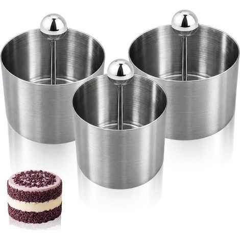 Pastry Circle, Stainless Steel Cake Mould, 3 Different Sizes Foam Moulds with Pusher, Pastry Utensils for Pancakes, Pastries and Desserts (1/5)