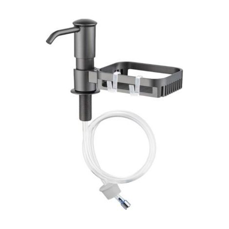 Integrierter Seifenspender für Küchenspüle und mit Aufbewahrungsregal, mit Verlängerungsrohr-Set. Schwarzer Seifenspender für die Küche, auslaufsicheres Design, kein Nachfüllen von oben (1/5)