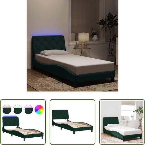 LED-Leuchten - Bettgestell mit LED ohne Matratze Dunkelgrün 90x200 cm Samt (1/5)