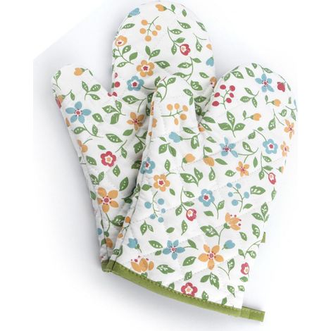 Mitaines de cuisine anti-dérapantes, motif floral et végétal, résistantes à la chaleur, adaptées au micro-ondes, lot de 2 paires pour cuisson et usage en cuisine (1/5)