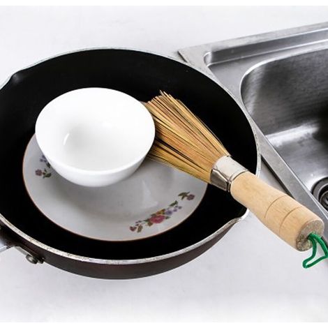 Spugnetta abrasiva in bambù con manico lungo, strumento di pulizia ecologico (1/4)