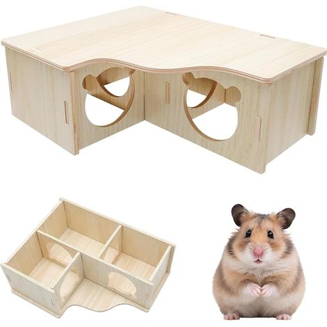 Hamster House, Hamster Platform, Wooden Compartment House, Shelter with Angle for Hamsters Gerbils Chinchillas Octodon and Small Mice (1/3)