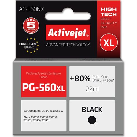 Inchiostro Activejet per Canon PG-560XL nuovo AC-560NX Nero