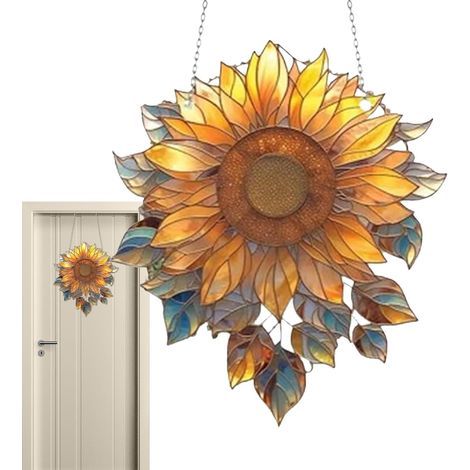 Vitrail Tournesol,Vitrail Tournesol Décoration Murale Tournesol élégante vitrine en Acrylique Attrape-Soleil à Fleurs vibrantes avec Un Design Flexible pour la décoration de Cuisine, la (1/5)