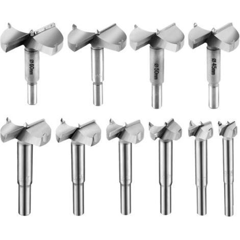 10 Pcs Mèche Bois 15-60mm Carbure Foret Meche à Façonner Fraise Perceuse 15mm 20mm 25mm 30mm 35mm 40mm 45mm 50mm 55mm 60mm (1/4)