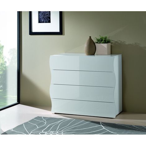 Commode moderne 98 cm blanc laqué brillant Onida (1/4)