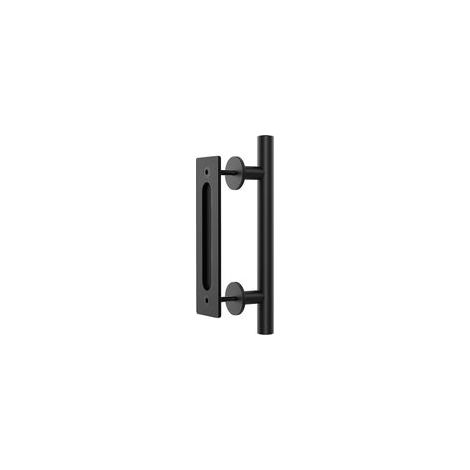 Poignee Porte, 30cm/11“ Rétro Poignée de Porte Coulissante Noir en Acier Inoxydable Tirer et Rincer la Sets de poignées pour Porte Coulissante en Bois (1/5)