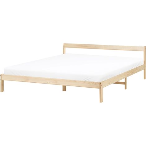 Bed Frame Light Brown Pine Wood EU Super King Size 6ft Headboard Minimalist MADONE (1/5)