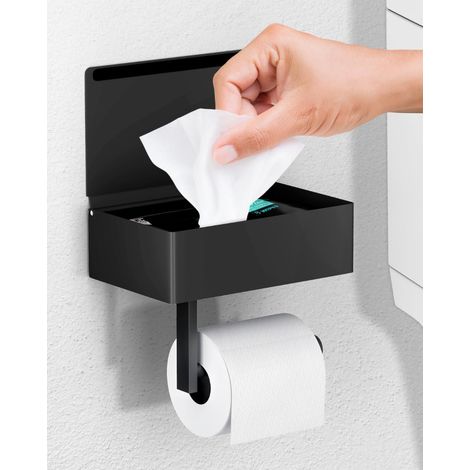Matte Black Toilet Paper Holder with Shelf, Wipe Holder for Bathroom Flushable Wipes Dispenser Toilet Paper and Wipes Holder Toilet Paper Holder with Storage (1/5)