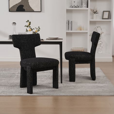 Lot de 2 fauteuils d’accent en chenille,pieds bois caoutchouc,dossier courbé sans accoudoirs,adapté intérieur,noir gris. (1/5)