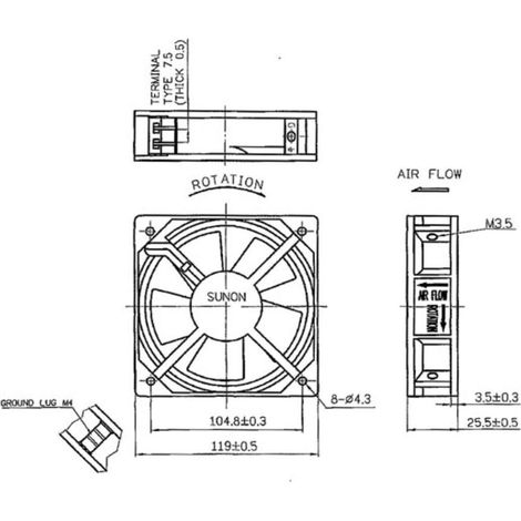 Ventilatore sunon 230vac Cuscinetto a strisciamento 120 x 120 x 25mm (1/3)