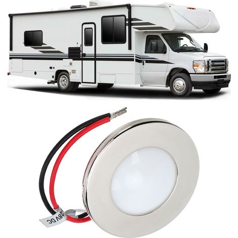 Dekorative Leuchte (7,6 cm) für Wohnmobil/Yacht, 12 V/24 V DC, Flurleuchte, Diffusor aus poliertem Edelstahl, stimmungsvolles Licht, zweifarbig blau-weiß (1/5)