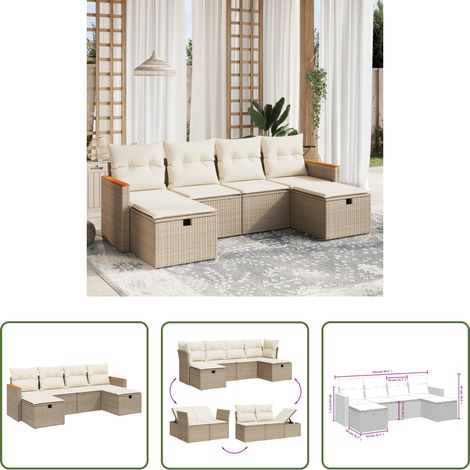 Gartensessel -  6-tlg. Garten-Sofagarnitur mit Kissen Beige Poly Rattan (1/5)