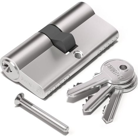 1 Cylindre en laiton Euro 30/30mm, serrure à clé/barillet de 60mm avec 3 clés en laiton standard,anti-crochetage, anti-perçage, anti-claquement, anti-choc,nickel satiné (1/5)
