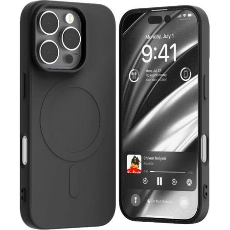 Funda Mercury MagSafe de silicona semipermanente para iPhone 16 Pro de 6,3 pulgadas, color negro.
