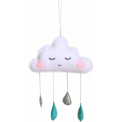 Nuage Gouttes de Pluie Pendentif Suspendu Feutre Peluche Lit de Bébé Nuage Props Pendentif Chambre Tente Pépinière Mobile Décor Suspendu pour Baby Shower Photographie Pépinière (Blanc Vert)-Fei Yu (1/4)