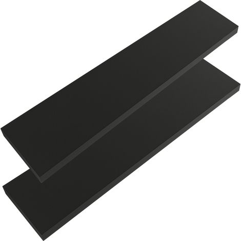 CASARIA® Set de 2 Étagères murales flottantes MDF robuste effet flottant support de fixation inclus étagère bois rangement livre décoration CD Set de 2 pièces noir mat, 110 cm
