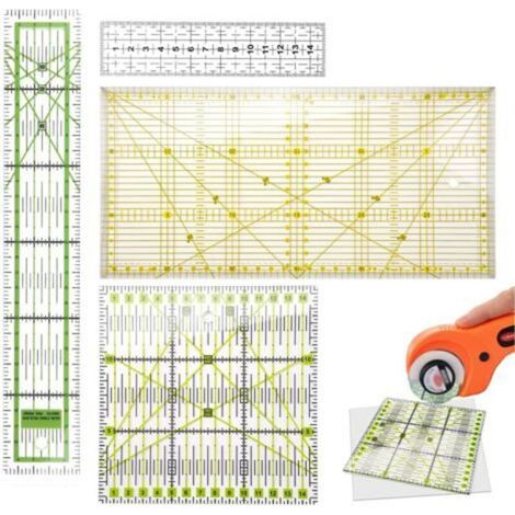 Set di 4 righelli trasparenti per cucito, righello per cucito patchwork, righello trasparente universale, righelli per quilting, per tagli precisi, quilting, patchwork