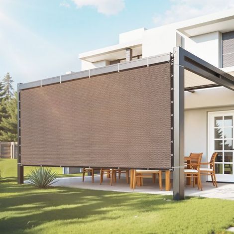 Toldo de Sombra 244 x 366 cm Tela Parasol con Ojales de Acero Inoxidable Red de Sombreado HDPE 140 g/m² Tejido de Protección con 30 Bridas para Exteriores, Patios, Jardines, Terrazas, Marrón (1/5)