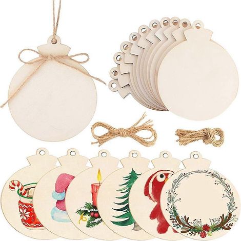 50 décorations de Noël en bois à faire soi-même : grandes rondelles de bois naturel pré-percées. (1/4)