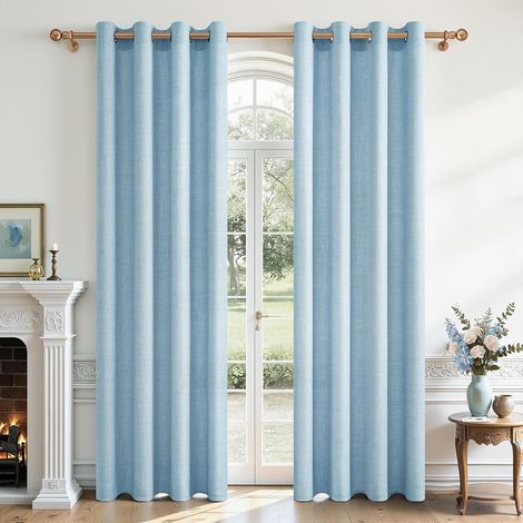 Rideau Voilage Lin Naturel Semi-Transparent Bleu à Oeillets 140x240 cm, Lot de 2 Panneaux de Rideaux Intérieurs pour Salon Moderne Chambre Porte Fenetre Bureau (1/5)