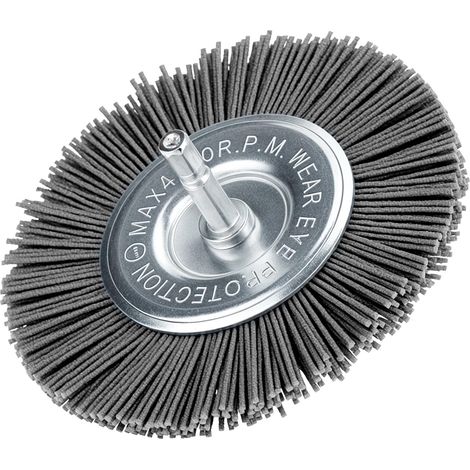 Brosse Perceuse Nylon 100 mm, Grain 120, Tige Hexagonale 1/4" - pour Poncage Fin et Polissage, Compatible Perceuse, Visseuse (1/5)