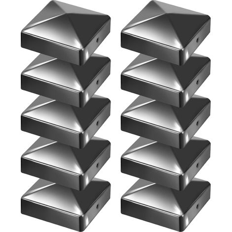 Lot de 10 Capuchons Poteau - Métal Galvanisé - Forme Pyramide - Protection Pluie et UV - Clôture Jardin Bois - 71x71 mm Noir (1/5)