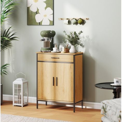 Mueble de baño con cajón y estante ajustable, 60 x 30 x 80 cm, acabado roble, DESVIAE (1/5)