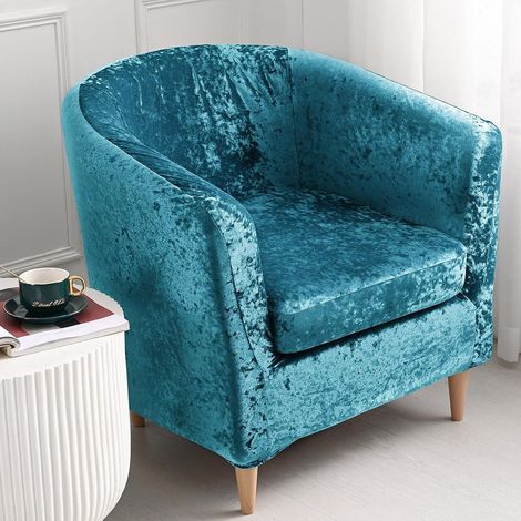 Set of 2 stretch velvet armchair covers with removable cushion cover for sofa, club, bar, lounge counter (blue) (1/5)