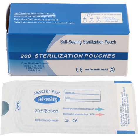 200 sachets auto-adhésifs 57x130mm pour accessoires dentaires, boîte de rangement pratique (1/5)