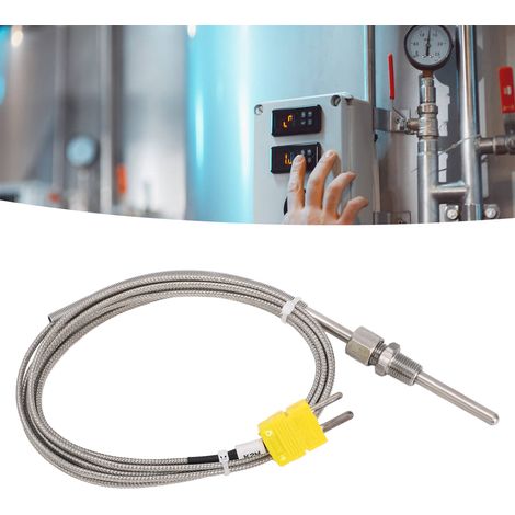 Thermocouple de type K avec connecteur mâle jaune, tête réglable 80 mm 1/8 NPT, capteur de température à thermocouple 2M, isolation céramique. (1/5)