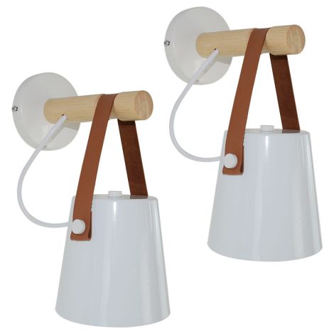 2X Apliques de Pared, Moderno Lámpara con Pantalla de Cuero Interior, Iluminación de Pared Art Decor Luz E27 para Dormitorio Cocina Comedor (Blanco)