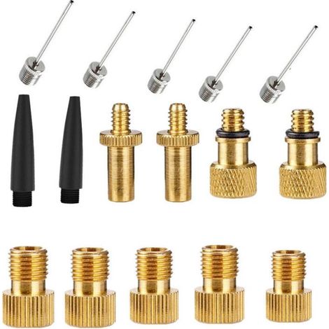 Adaptateur Pompe à Vélo, Valve (DV/AV/SV), Embout Gonflage pour Compresseur, Aiguille Ballon, Pompe à Pied et à Air, Kit Accessoires VTT (1/5)
