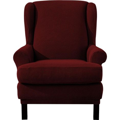Ohrensesselbezug 2-teilig Jacquard Hussen für Lesesessel, elastisch, Weinrot (1/5)