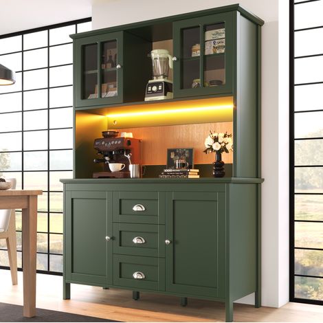 Buffet de cuisine 120x40x179 avec LED MDF vert OKMYHOME
