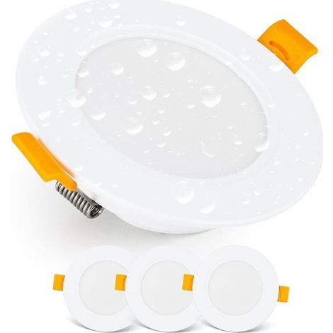 Spot encastrable salle de bain IP54 – Lot de 3 – Blanc chaud 3000K – 7W / 700 Lumens – Installation facile avec transformateur intégré (1/5)