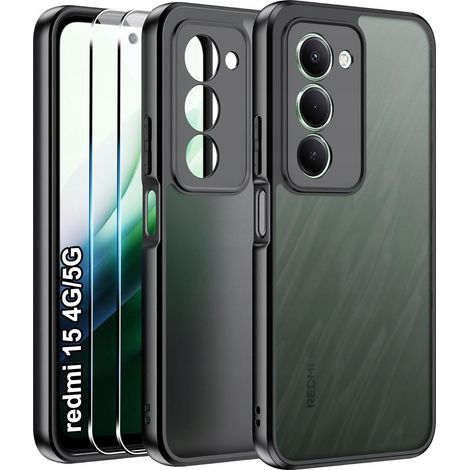 Funda negra mate para Xiaomi Redmi 15 4G/5G + 2 protectores de cristal (1/5)