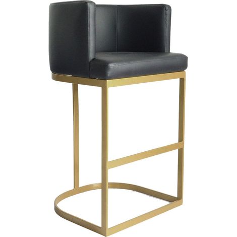 Chaise de bar Noellie Simili P.U. Noir Pieds Or (1/5)