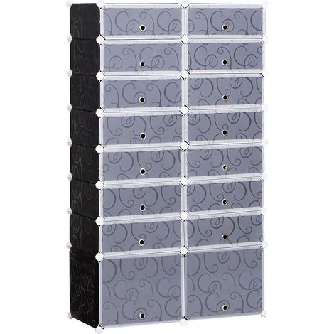 Shelf to shoes modular in plastic little bulky for hall of input, 95 x 37 x 160 cm, black and white (1/5)
