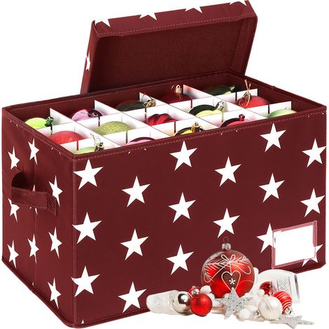Relaxdays Weihnachtskugel Aufbewahrungsbox, 30 Kugeln, HxBxT: 26,5 x 42,5 x 26 cm, Polyester, Pappe, Kugelkiste, rot (1/5)