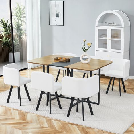 Ensemble table à manger extensible 4 à 6 personnes, MDF bois naturel, métal noir (1/5)