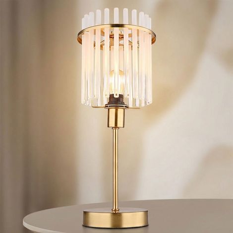 Lampe de table LED Lampe d'appoint Lampe de chevet Lampe de chambre à coucher Lampe de salon, tiges de verre en métal doré, 1x E14 Retro LED blanc chaud, H 37,5 cm