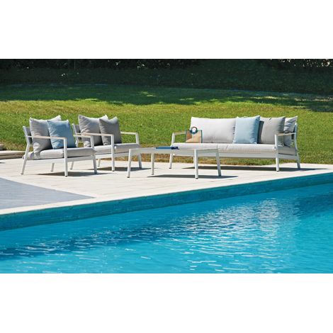 Set composto da 2 poltrone, divanetto e tavolino in alluminio bianco MALIGI HOME MG/EDERA Bianco (1/5)