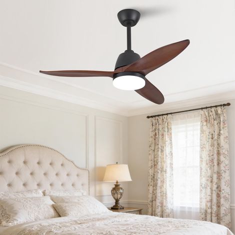 Ventilateur de plafond moderne noir de 107 cm (42 pouces), intensité lumineuse réglable sur 3 couleurs, pales en bois massif, poignée de commande (1/5)