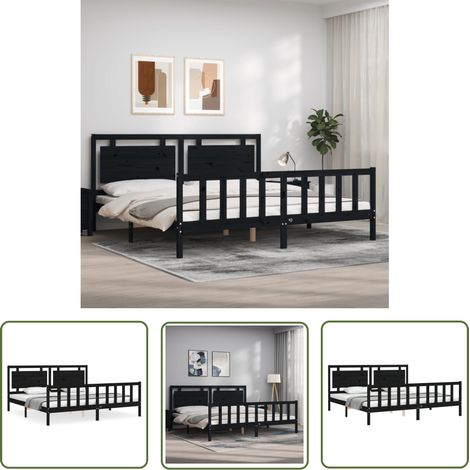 The Living Store Massivholzbett mit Kopfteil Schwarz 200x200 cm - Holzbett - Massivholzbette - Kiefernbett - Boxspringbetten - Doppelbett (1/5)