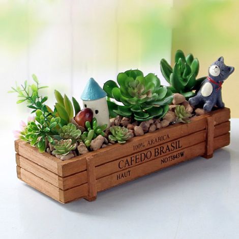 Pot de fleurs en bois pour succulentes - Bac de rangement multifonction - Design minimaliste, Matériau naturel, Dimensions compactes (22 x 8.5 x 4.5 cm) - 1 pièce (1/5)