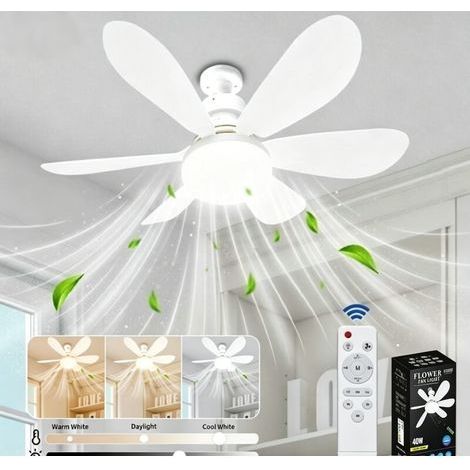 Ventilador de techo silencioso con luz LED regulable – 40W E27 – 6 aspas – 3 velocidades – Temperatura de color 3000K a 6000K